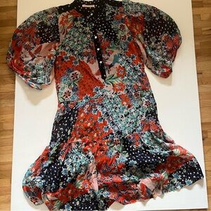 Banjanan 100% Silk Multi Print Polka Dot Floral Dress size Medium